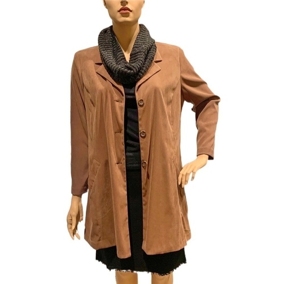 TravelSmith Microsuede Duster Jacket Plus Size 3X Camel Tan Vegan Suede Buttons - Picture 1 of 9